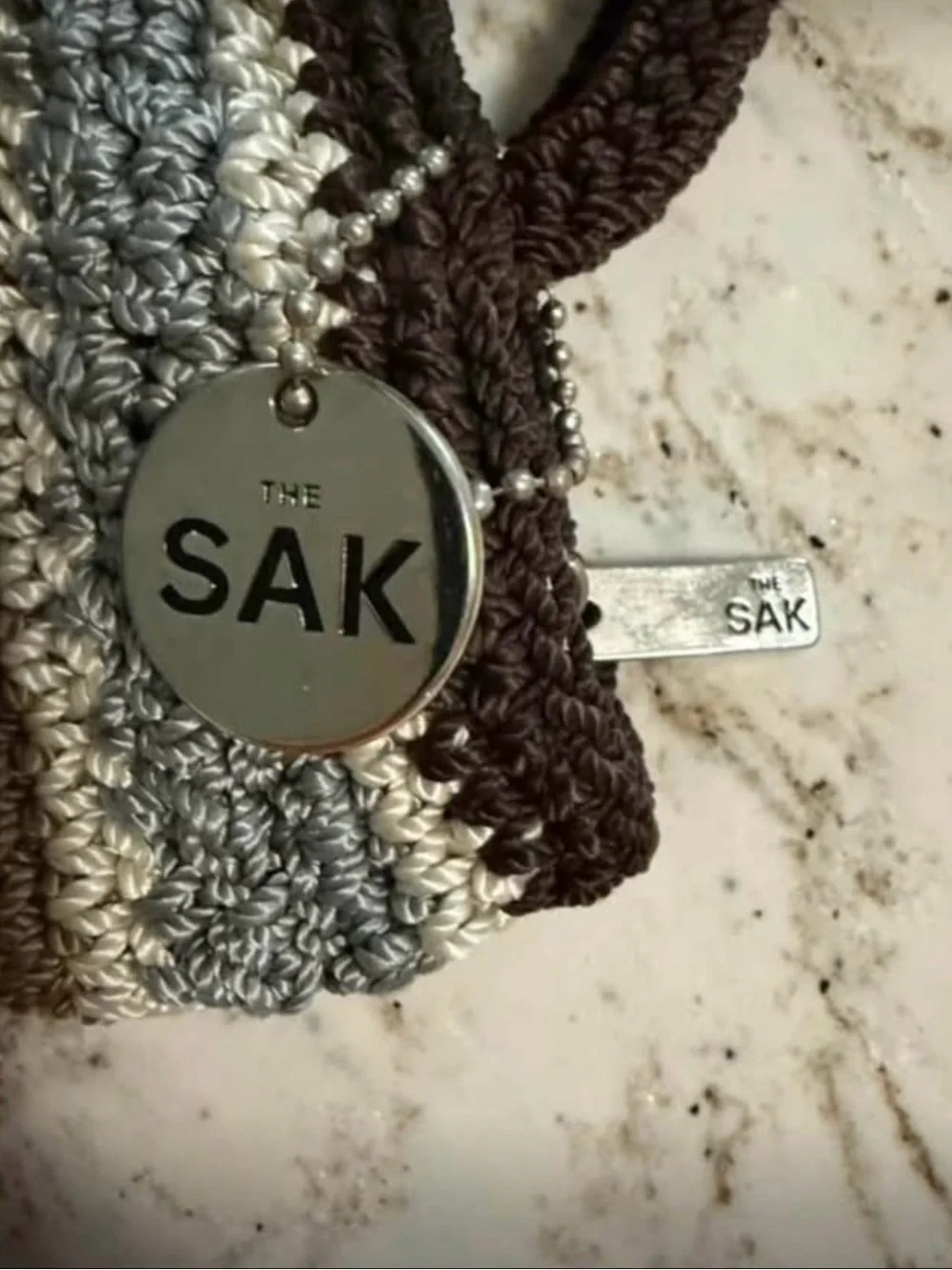 The Sak Crochet Stripe Tote in Brown, Tan and Gray
